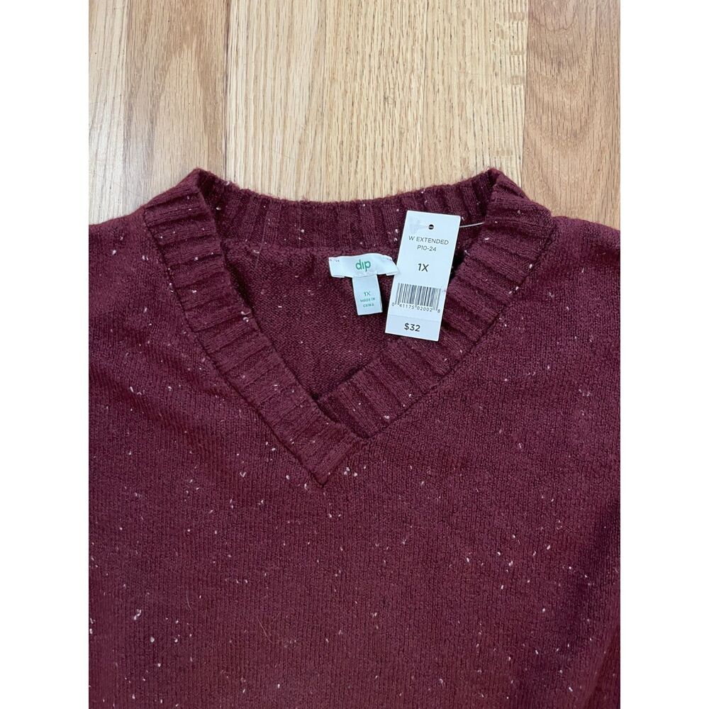 Dip Maroon‎ Confetti V-Neck Sweater 1X NWT - Picture 2 of 7